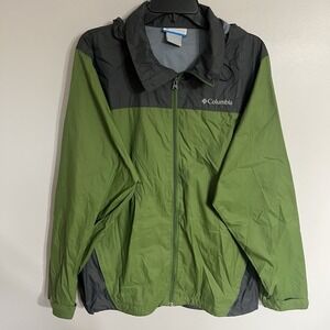 Columbia Men Jacket Green Nylon Packable Colorblock Spring Jacket Size Medium